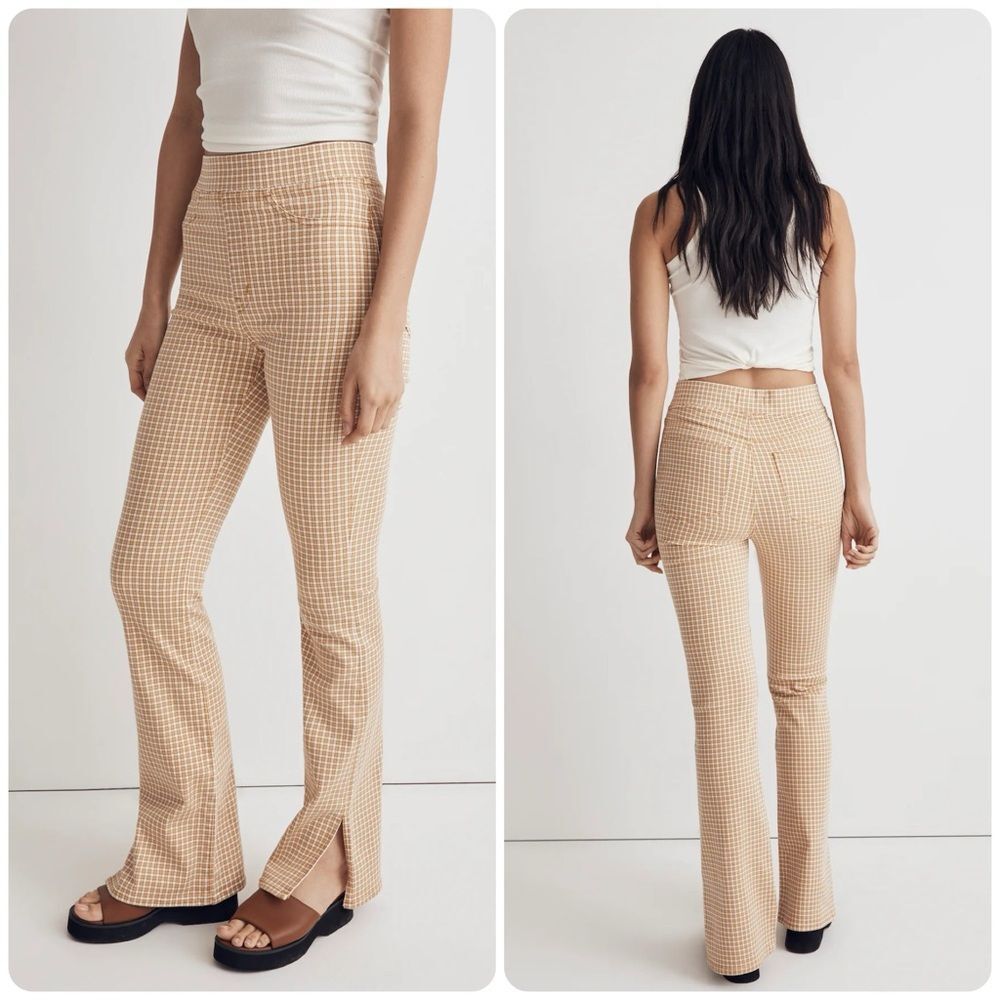 NWT Madewell Pull-On Skinny Flare Jeans in Autumn Gold Mini Check
